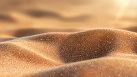 Golden sand dunes with sparkling particles creating magical desert landscape under warm sunlight for travel and nature backgrounds.