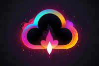 Glowing neon cloud shape with vibrant rainbow gradient and luminous crystal element on dark background, modern minimal design for technology and data concepts.