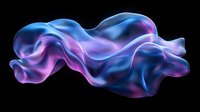 Flowing abstract smoke shape in vibrant blue and purple neon colors on black background, glowing ethereal waves creating dynamic fluid motion effect.