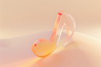 Glowing orange musical note symbol on soft beige background with gentle shadows and reflections creates modern minimalist composition for music themes.
