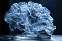 Abstract flowing translucent blue waves creating ethereal organic form against dark background, perfect for creative design projects and modern art concepts in technology and innovation.