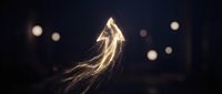 Glowing arrow pointing upward with light trails against dark background, symbolizing growth, success, and positive direction for business concepts.
