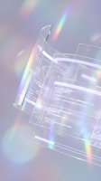 Transparent glass panels with programming code displayed, refracted rainbow light creating prism effects across surfaces, soft lavender background, modern tech aesthetic for web development and software design projects.