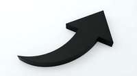 Black curved arrow pointing upward and right on white background, isolated symbol for growth, success, progress and direction concepts.