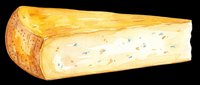 Aged cheese wedge with golden rind and creamy interior, isolated on transparent background. Ready for culinary design, food packaging, restaurant menus, print-on-demand products, and digital food illustrations.