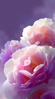 Delicate pink and purple roses in soft focus macro photography against purple background, creating dreamy romantic atmosphere for wedding and celebration designs.
