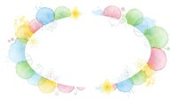 Watercolor oval frame with pastel circles in soft pink, blue, green and yellow tones on white background for spring designs and greeting cards.