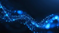 Glowing blue network connections with bokeh light effects on dark background, abstract digital technology concept for data visualization and connectivity.