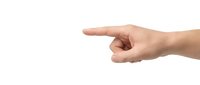 Human hand pointing finger gesture isolated on white background for presentation and design projects.