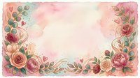 Watercolor floral frame with roses, peonies, and eucalyptus leaves on soft pink background. Isolated design element suitable for wedding invitations, greeting cards, and stationery projects.