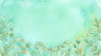 Watercolor botanical border with golden foliage and swirling leaves on soft turquoise background, isolated design element for invitations, greeting cards, and decorative projects.