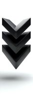Black chevron arrows pointing downward on white background, minimalist geometric design with brushed metal texture effect, isolated for graphic design projects.