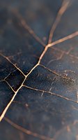Golden cracks on dark textured surface create abstract pattern with light reflections, representing kintsugi art concept for luxury design backgrounds.