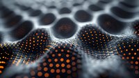 Abstract digital wave pattern with glowing orange dots on dark surface. Modern technology background for presentations, websites, and graphic design projects.