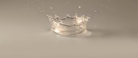 Water droplet creating crown splash with dynamic motion and ripples on neutral beige surface for beverage advertising and hydration concepts.