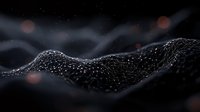 Abstract digital wave pattern with connected dots and lines forming flowing landscape against dark background, glowing particles create futuristic network visualization.