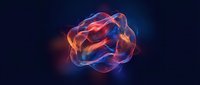 Abstract glowing energy orb with swirling red and blue plasma waves on dark background. Suitable for technology, science, and digital design projects.