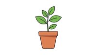 Small green plant growing in terracotta pot on white background. Minimalist line art style perfect for eco-friendly designs and gardening concepts.