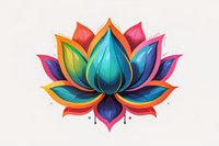 Vibrant multicolored lotus flower with gradient petals in turquoise, pink, orange and purple on light background, stylized oriental sacred symbol for meditation.