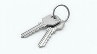 Two silver metal keys on a ring isolated on white background, symbolizing security, access, and property ownership.