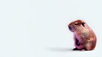 Brown hamster sitting on white background with pink lighting effect, side view of small furry pet showing detailed texture and whiskers. Isolated on white for design use.