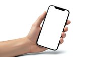 Hand holding modern smartphone with blank white screen mockup isolated on white background for app presentation and mobile technology concepts.