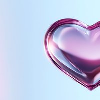 Glossy pink glass heart shape on soft pastel background with copy space, romantic symbol for love, valentines day and wedding design elements.