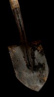 Vintage shovel with weathered metal blade and wooden handle isolated on transparent background, ready for design use on t-shirts, posters, clipart, and print-on-demand products.