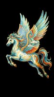 Ornate winged horse with turquoise, gold, and orange decorative details, isolated on transparent background. Ready for t-shirt design, clipart, stickers, sublimation, and print-on-demand products.