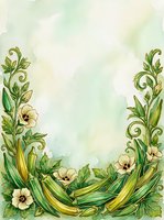 Watercolor botanical frame with cream flowers, green foliage, and yellow bananas arranged on soft pastel background. Isolated design element suitable for invitations, menus, and greeting cards.
