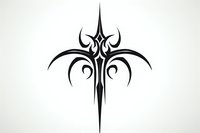 Stylized tribal cross design with sharp angular elements and curved wings in black silhouette on white background, isolated for creative projects and tattoo art.
