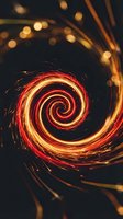 Glowing spiral vortex with red and golden light trails swirling against dark background, creating dynamic energy effect for motion graphics and abstract design projects.