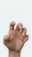 Male hand with curved fingers in claw-like gesture isolated on white background for design projects and creative concepts.