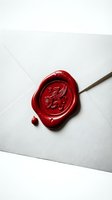 Red wax seal with embossed dragon crest on white envelope with string, symbolizing authenticity, official correspondence, certification, and formal communication for business and legal documents.