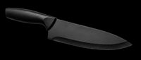 Sharp chef knife with black handle isolated on transparent background, ready for kitchen design, cooking clipart, culinary graphics, t-shirt prints, and sublimation projects.