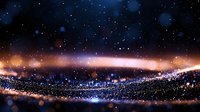 Glowing cosmic horizon with sparkling particles and bokeh lights against dark space background creates magical atmospheric effect.