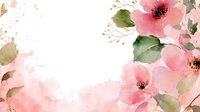 Delicate watercolor pink flowers with green leaves on white background, creating soft floral border for wedding invitations or feminine designs.
