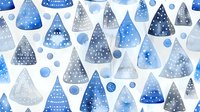 Watercolor winter pattern with blue and gray snowy mountains and dots creates seamless repeat design. Delicate holiday motif tiles into continuous background.