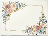 Watercolor floral frame with roses, lavender, and eucalyptus on cream background. Isolated design element suitable for invitations, greeting cards, and wedding stationery templates.