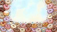 Assorted glazed donuts with sprinkles arranged on watercolor background, isolated design element suitable for bakery menus, cafe signage, and food packaging projects.