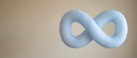 Light blue infinity symbol on neutral beige background representing endless possibilities, eternity, mathematics, and continuous loop concepts for business presentations.