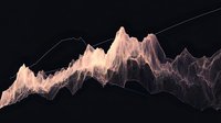 Abstract pink and white wave pattern on black background with flowing lines creating mountain-like peaks and valleys, modern digital art visualization for data analysis.