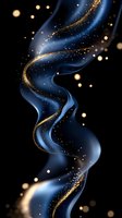 Magical swirling blue smoke with golden glitter particles and bokeh effects on black background creates ethereal, dreamy atmosphere for luxury designs.