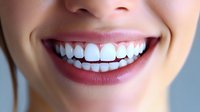 Close up of bright white healthy smile showing perfect teeth and natural pink lips against light skin tone background. Dental care and oral hygiene concept.