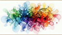 Abstract watercolor rainbow splash with flowing organic shapes and vibrant color transitions on white background for creative design projects.