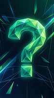 Glowing green polygonal question mark on dark tech background with neon circuit lines, symbolizing mystery, FAQ, and digital innovation.