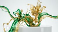 Wilted corn plant with dried golden and green leaves on white podium against neutral background, suitable for botanical, agriculture, decay, and environmental design projects.