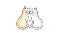 Two adorable cats sitting together with tails forming heart shape on white background. Romantic feline couple illustration for Valentine's Day designs.
