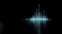 Futuristic digital city skyline with glowing neon lights and holographic projection on dark background for technology and urban development concepts.