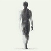 Abstract silhouette of human figure created with curved parallel lines on light background, representing digital identity or biometric concept.